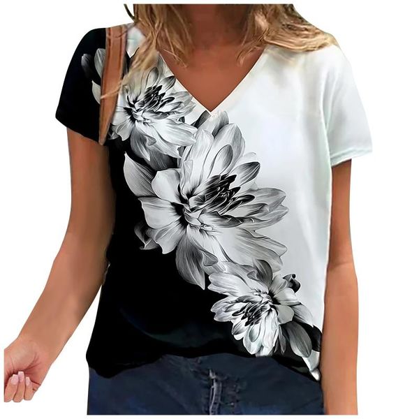 women's t-shirt summer casual tee short sleeve women t-shirts flower print street female v-neck loose plus size pullover#f3, White
women's t-shirt summer casual tee short sleeve women t-shirts flower print street female v-neck loose plus size pullover#f3, White
