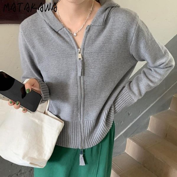 women's knits & tees matakawa sweaters autumn simple elegant casual all-match double zipper knitted cardigan long sleeve hooded sueter, White
women's knits & tees matakawa sweaters autumn simple elegant casual all-match double zipper knitted cardigan long sleeve hooded sueter, White