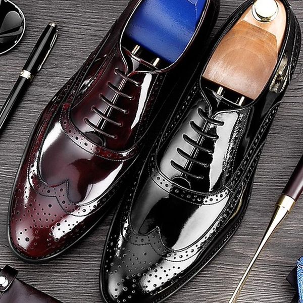 dress shoes vintage patent leather men's oxfords formal round toe lace-up man wingtip flats british designer male brogue bql98, Black
dress shoes vintage patent leather men's oxfords formal round toe lace-up man wingtip flats british designer male brogue bql98, Black