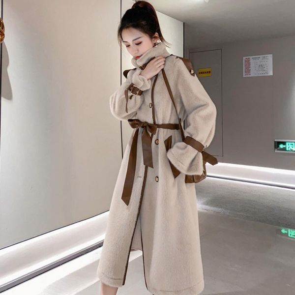 women's wool & blends autumn winter imitation mink double-breasted temperament woolen coat korean style loose all-match, Black
women's wool & blends autumn winter imitation mink double-breasted temperament woolen coat korean style loose all-match, Black