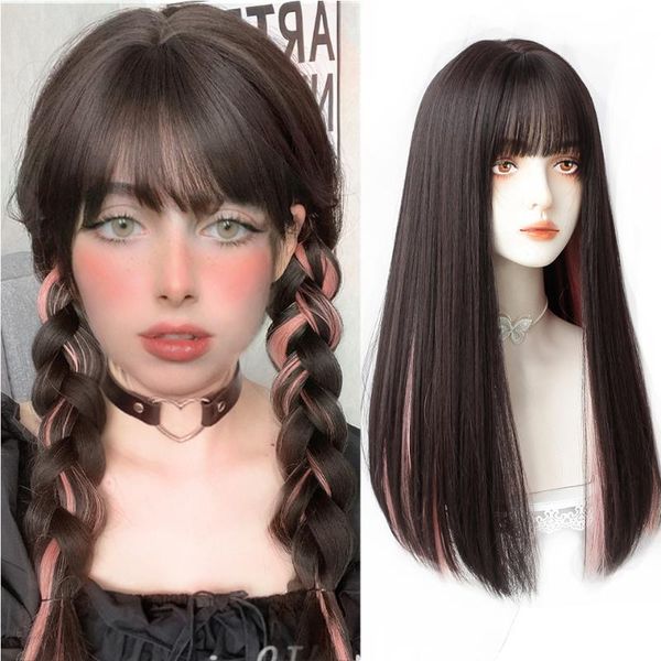 synthetic wigs houyan cosplay lolita long straight hair wig women's bangs black and pink high temperature resistant synth
synthetic wigs houyan cosplay lolita long straight hair wig women's bangs black and pink high temperature resistant synth
