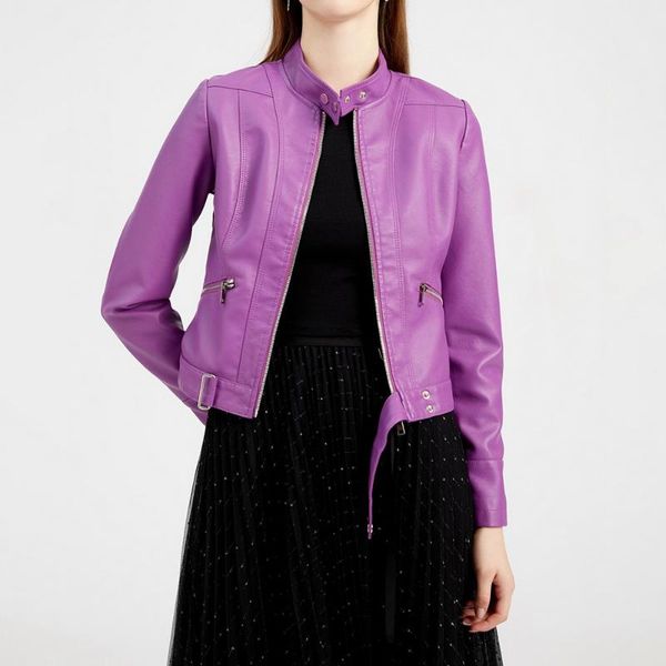 women's leather & faux spring autumn pu jacket women black purple zipper slim short moto biker jackets coat female outwear
women's leather & faux spring autumn pu jacket women black purple zipper slim short moto biker jackets coat female outwear