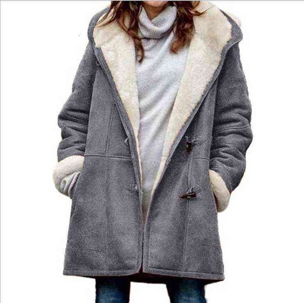 2021 solid casual button cardigan warm medium long hooded pocket women's coat, Black
2021 solid casual button cardigan warm medium long hooded pocket women's coat, Black