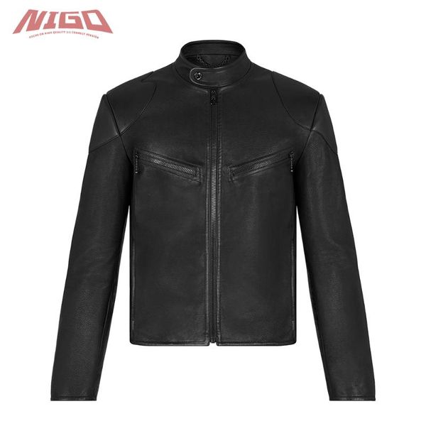 men's wool & blends nigo 21ss 1a8i31 original leather biker #nigo18131, Black