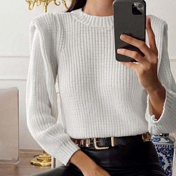 women's sweaters women sweater o-neck solid autumn shoulder pads pullover female knitted slim long sleeve, White;black 
women's sweaters women sweater o-neck solid autumn shoulder pads pullover female knitted slim long sleeve, White;black