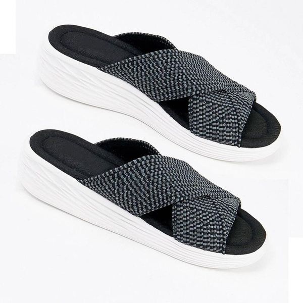slippers stretch cross ortic slide sandals woven beach wedge woman flat platform casual shoes, Black
slippers stretch cross ortic slide sandals woven beach wedge woman flat platform casual shoes, Black