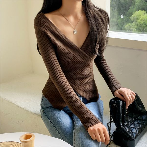 women's sweaters autumn female rib-knit stretchable cleavage on v chrysoscross wrap sweater pull skinny sweatshirt sweaters y2k jumper, White;black
women's sweaters autumn female rib-knit stretchable cleavage on v chrysoscross wrap sweater pull skinny sweatshirt sweaters y2k jumper, White;black