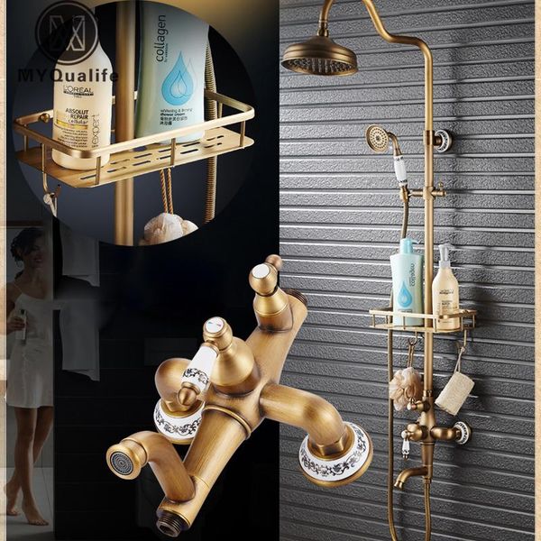 antique brass shower mixer faucet set one handle with storage holder taps swivel tub spout 8" rainfall showerhead bathroom sets
antique brass shower mixer faucet set one handle with storage holder taps swivel tub spout 8" rainfall showerhead bathroom sets