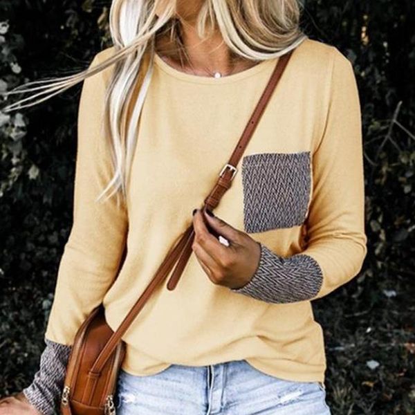 women's t-shirt women splicing tshirt 2021 fashion baseball o neck long sleeve tees all matched patchwork pocket t shirt camiseta mujer, White 
women's t-shirt women splicing tshirt 2021 fashion baseball o neck long sleeve tees all matched patchwork pocket t shirt camiseta mujer, White