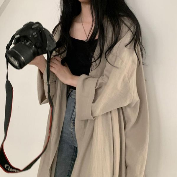 women's trench coats summer solid color long women coat korean style loose all-match sleeve thin sun protection clothing, Tan;black
women's trench coats summer solid color long women coat korean style loose all-match sleeve thin sun protection clothing, Tan;black