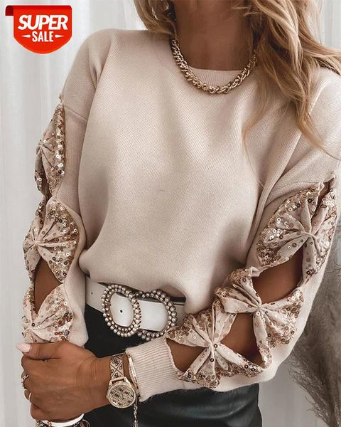 autumn elegant shirt trendy sequin bowknot cutout long sleeve o-neck/halter fitting knitted wild t-shirt for women ladies #to3b, White
autumn elegant shirt trendy sequin bowknot cutout long sleeve o-neck/halter fitting knitted wild t-shirt for women ladies #to3b, White