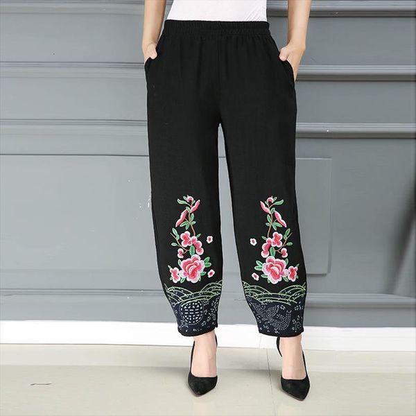 high waist plus size baggy womens pants loose black cotton linen embroidery ladies trousers casual, Black;white
high waist plus size baggy womens pants loose black cotton linen embroidery ladies trousers casual, Black;white