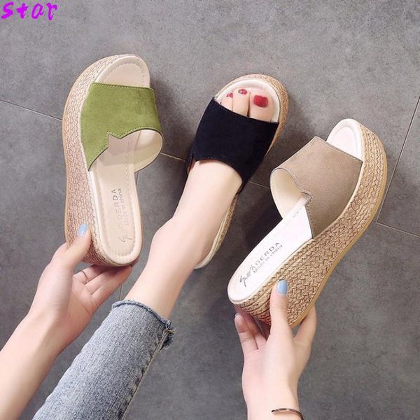 summer fashion slope heel high heels ladies slippers suede street beach sandals and, Black
summer fashion slope heel high heels ladies slippers suede street beach sandals and, Black