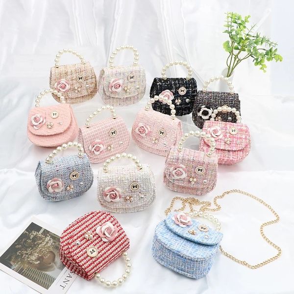 korean kids purses and handbags cute girls flower crossbody bag baby party coin pouch tote children's wallet gift, Black