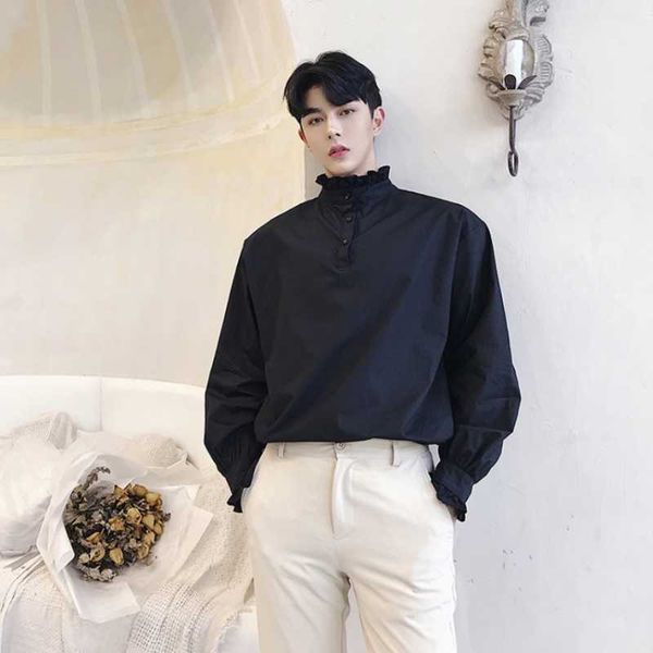 men's casual shirts men wear retro fashion lotus collar long sleeves large size pullover shirt solid color loose, White;black
men's casual shirts men wear retro fashion lotus collar long sleeves large size pullover shirt solid color loose, White;black