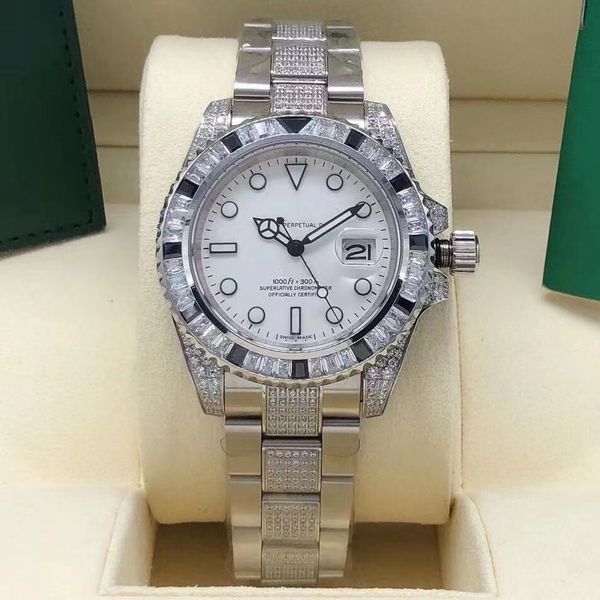 luxury men's casual watch white diamond dial stainless steel strap automatic date, Slivery;brown
luxury men's casual watch white diamond dial stainless steel strap automatic date, Slivery;brown