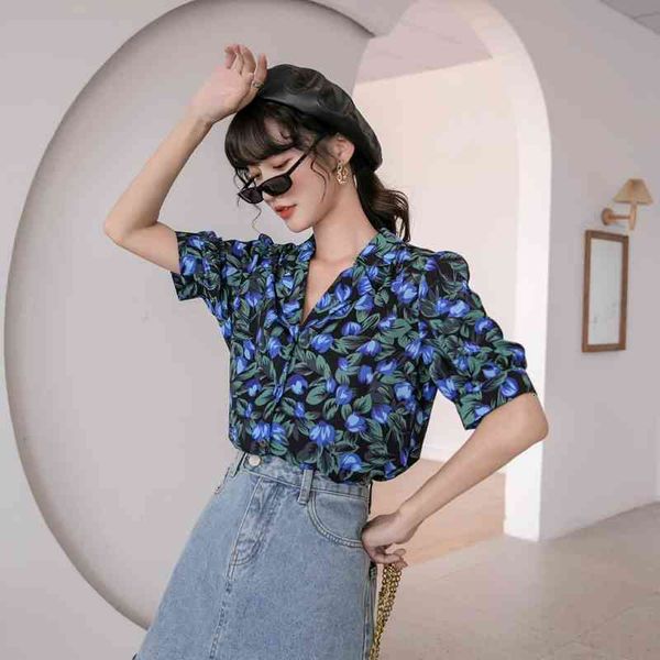 women's two piece pants vintage puff sleeve summer blouse flower shirt women lapel short blue floral button up korean 8inz, White
women's two piece pants vintage puff sleeve summer blouse flower shirt women lapel short blue floral button up korean 8inz, White