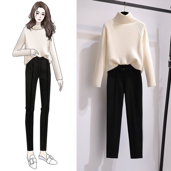 women's sweaters winter ichoix put together a solid turtleneck, black woolen trousers with female office belt, two-piece s-xl size t247, White;black
women's sweaters winter ichoix put together a solid turtleneck, black woolen trousers with female office belt, two-piece s-xl size t247, White;black