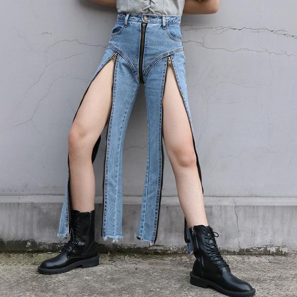 women's jeans runway designer high waist zipper split design patchwork pencil pants quality personality leisure, Blue
women's jeans runway designer high waist zipper split design patchwork pencil pants quality personality leisure, Blue