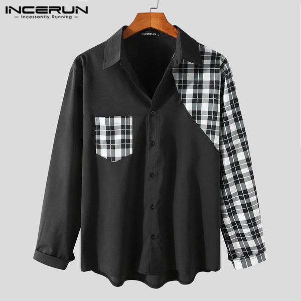 men's casual shirts incerun fashion plaid patchwork men long sleeve turn down collar blouse 2021 spring man buttons streetwear s-3xl, White;black
men's casual shirts incerun fashion plaid patchwork men long sleeve turn down collar blouse 2021 spring man buttons streetwear s-3xl, White;black