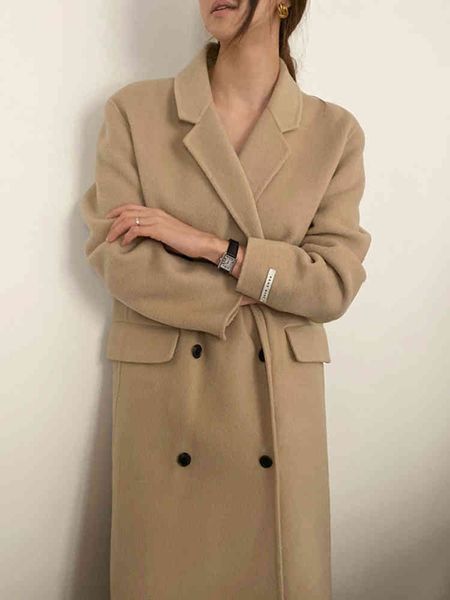 double winter breasted thicken wool coats seared women's pockets long mixed vintage cardigan femme jackets i7sr, Tan;black
double winter breasted thicken wool coats seared women's pockets long mixed vintage cardigan femme jackets i7sr, Tan;black