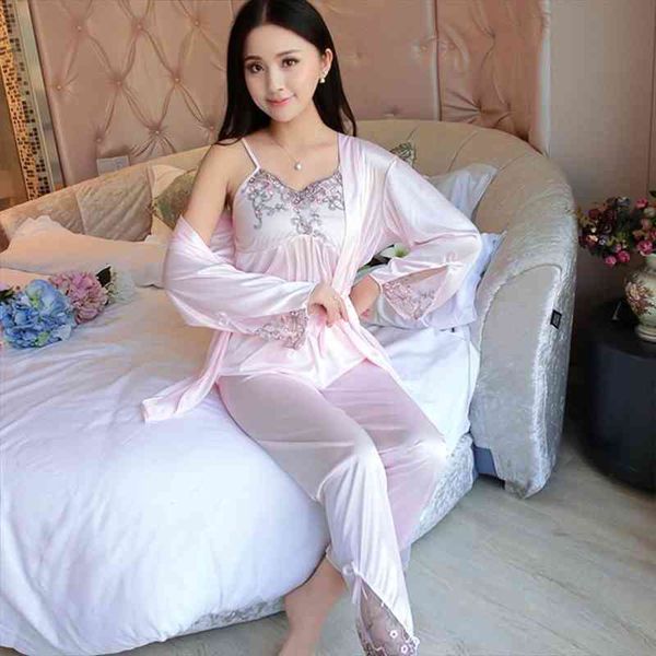 summer satin pajama set women soft silk 3 set lace transparent sleepwear for ladies spaghetti strap 3 piece, Black;red
summer satin pajama set women soft silk 3 set lace transparent sleepwear for ladies spaghetti strap 3 piece, Black;red