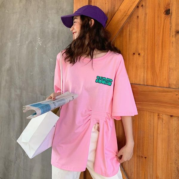 women's t-shirt pink short-sleeved 2021 summer loose mid-length shirt front and rear letter printing asymmetrical split, White
women's t-shirt pink short-sleeved 2021 summer loose mid-length shirt front and rear letter printing asymmetrical split, White