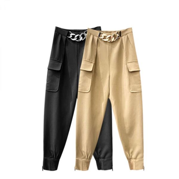 women's spring summer high waist chain casual cargo pants loose long harem for women solid color trousers feme & capris, Black;white
women's spring summer high waist chain casual cargo pants loose long harem for women solid color trousers feme & capris, Black;white