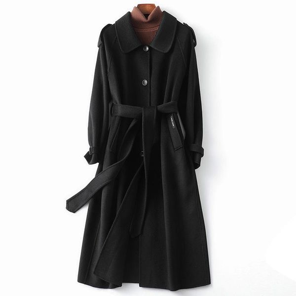 women's wool & blends 2021 fashion double faced woolen coat spring autumn self-cultivation jacket long commuter belt solid color, Black
women's wool & blends 2021 fashion double faced woolen coat spring autumn self-cultivation jacket long commuter belt solid color, Black