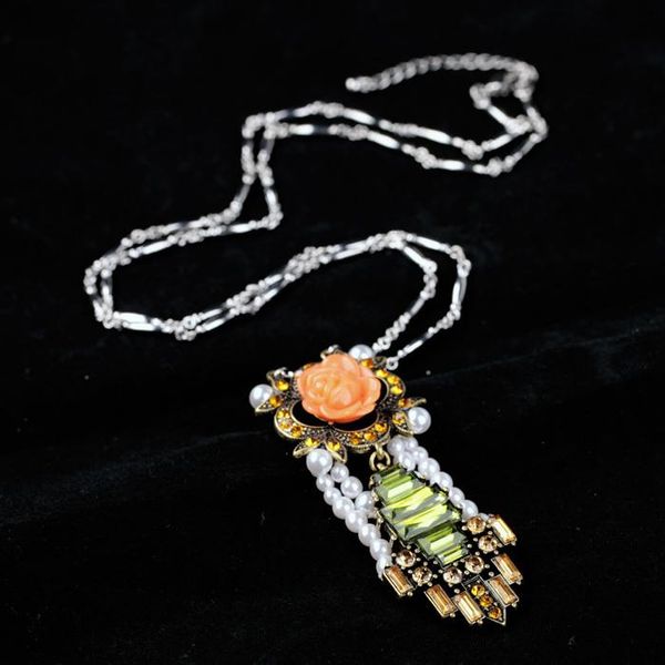 pendant necklaces arrival rose flower long necklace simple resin imitation pearl for women costume accessories gifts, Silver
pendant necklaces arrival rose flower long necklace simple resin imitation pearl for women costume accessories gifts, Silver