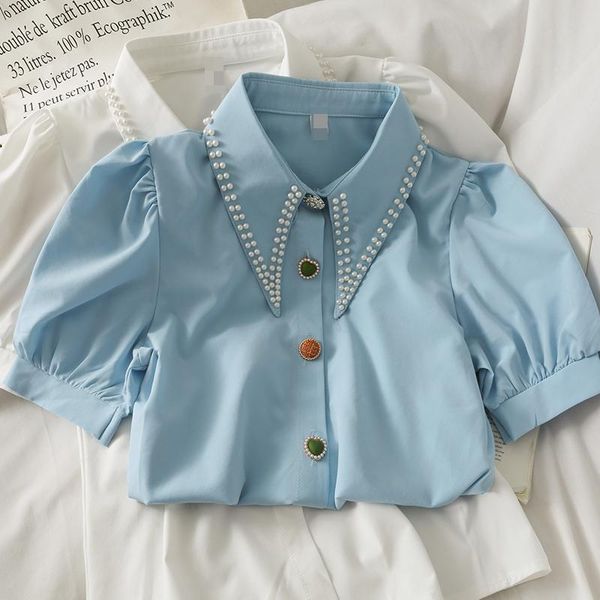 women's blouses & shirts french style beading patchwork short sleeve blouse women button design puff streetwear vinatge shirt, White
women's blouses & shirts french style beading patchwork short sleeve blouse women button design puff streetwear vinatge shirt, White