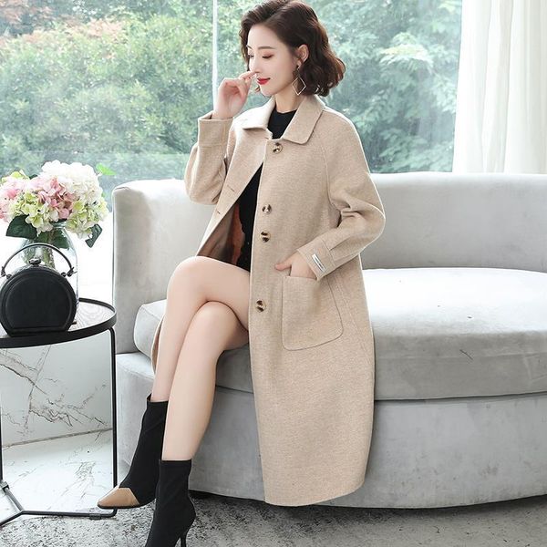 women's wool & blends 2021 women autumn winter long cashmere coats female solid loose jackets ladies single breasted woolen outwear q56, Black
women's wool & blends 2021 women autumn winter long cashmere coats female solid loose jackets ladies single breasted woolen outwear q56, Black