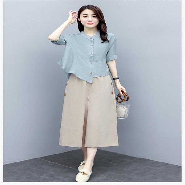 women's polos linen suit women summer 2021 fashion casual temperament wide leg pants round collar single breasted top, White
women's polos linen suit women summer 2021 fashion casual temperament wide leg pants round collar single breasted top, White