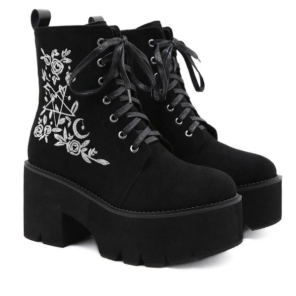 boots fashion women flower embroidery lace-up side zipper high heel chunky platform gothic shoes punk suede leather, Black
boots fashion women flower embroidery lace-up side zipper high heel chunky platform gothic shoes punk suede leather, Black