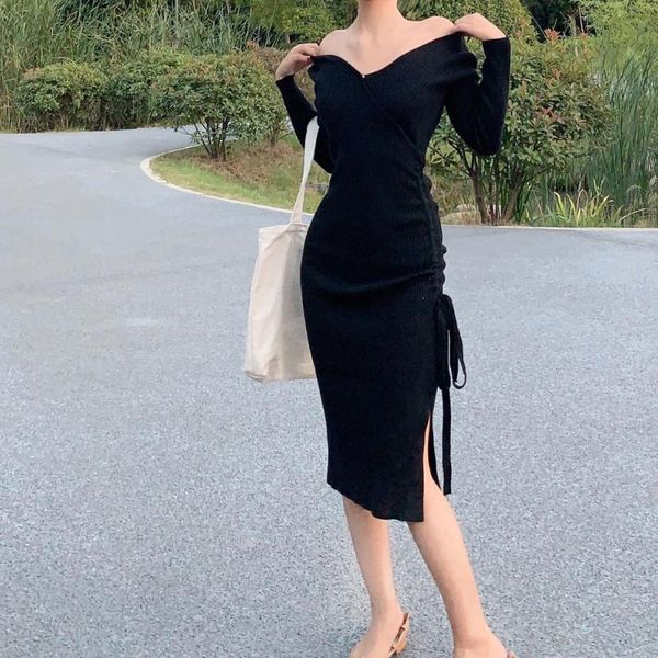 casual dresses knitted french vintage female dress temperament black/blue/green spring autumn sheath woman sweater split slim, Black;gray
casual dresses knitted french vintage female dress temperament black/blue/green spring autumn sheath woman sweater split slim, Black;gray