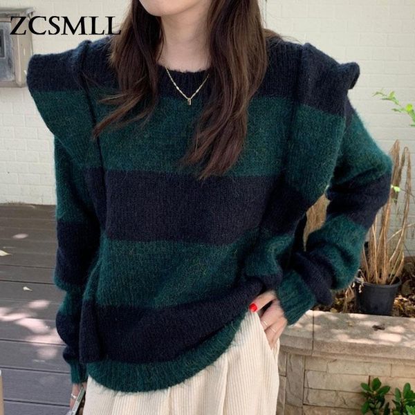 women's sweaters zcsmll temperament round neck hit color stripes ruffled stitching long-sleeved pullover knit sweater women korea autum, White;black
women's sweaters zcsmll temperament round neck hit color stripes ruffled stitching long-sleeved pullover knit sweater women korea autum, White;black
