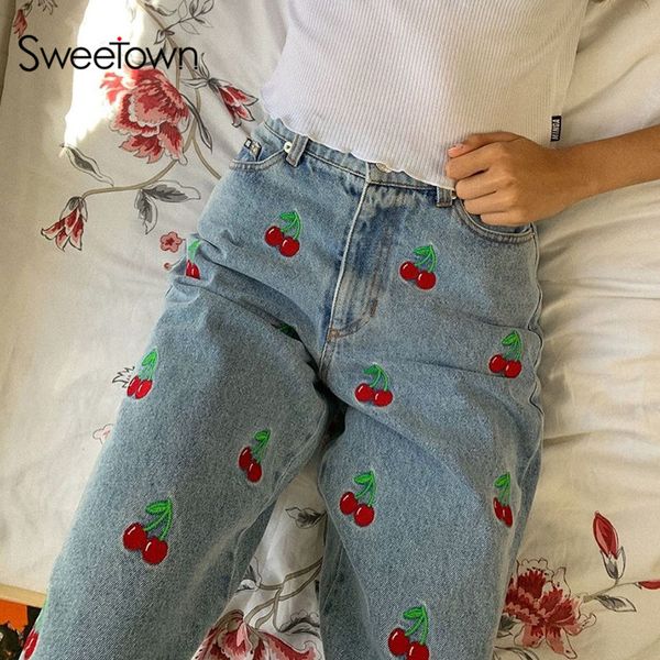sweetown 2021 autumn cherry pattern jeans women england preppy style 90s streetwear y2k outfits high waist straight denim pants, Black;white
sweetown 2021 autumn cherry pattern jeans women england preppy style 90s streetwear y2k outfits high waist straight denim pants, Black;white