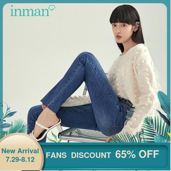 women's jeans inman autumn fashion casual trousers chain buckle double buttons high waist design slim female bottoms, Blue
women's jeans inman autumn fashion casual trousers chain buckle double buttons high waist design slim female bottoms, Blue