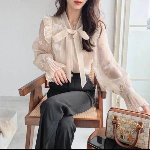 women's blouses & shirts women blouse embroidered spring wear 2021 bow long-sleeved shirt blusas mujer de moda, White
women's blouses & shirts women blouse embroidered spring wear 2021 bow long-sleeved shirt blusas mujer de moda, White