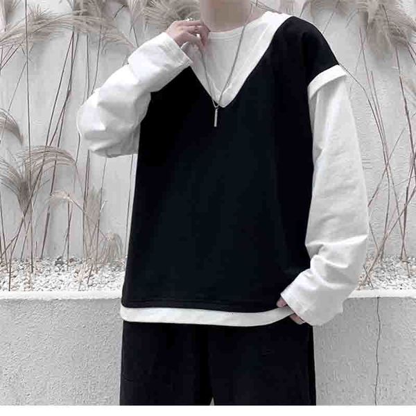 long sleeve shirt autumn-style shreds men of two custom-made cuts waistcoat superimposed with dj harajuku loose ins 25fe, White;black
long sleeve shirt autumn-style shreds men of two custom-made cuts waistcoat superimposed with dj harajuku loose ins 25fe, White;black