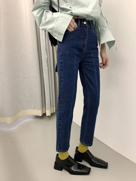 mona dark blue small foot tight and thin tube high waist nine point for women in spring autumn
mona dark blue small foot tight and thin tube high waist nine point for women in spring autumn