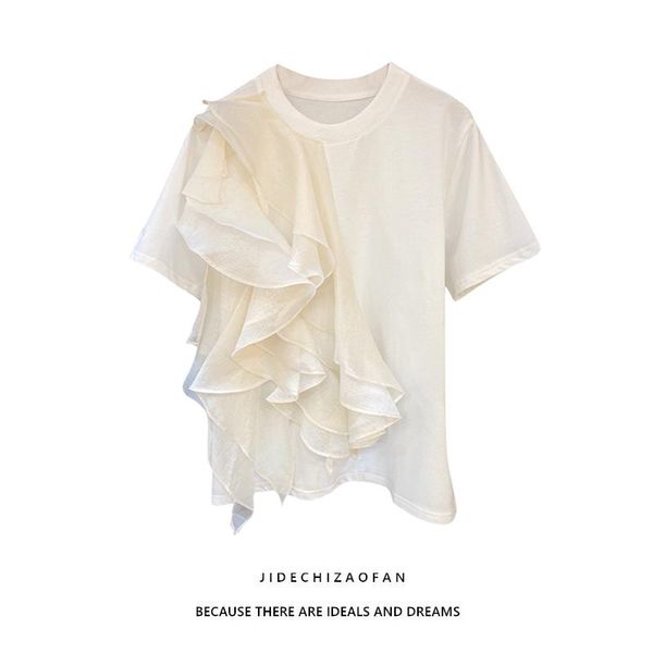 women's t-shirt korean style summer patchwork ruffled loose short sleeve casual all-matching women, White
women's t-shirt korean style summer patchwork ruffled loose short sleeve casual all-matching women, White