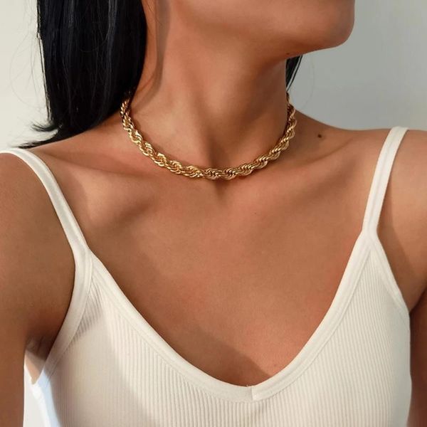 chokers rope chain necklace women 2021 classic punk twist gold color chunky choker for jewelry gift, Golden;silver
chokers rope chain necklace women 2021 classic punk twist gold color chunky choker for jewelry gift, Golden;silver
