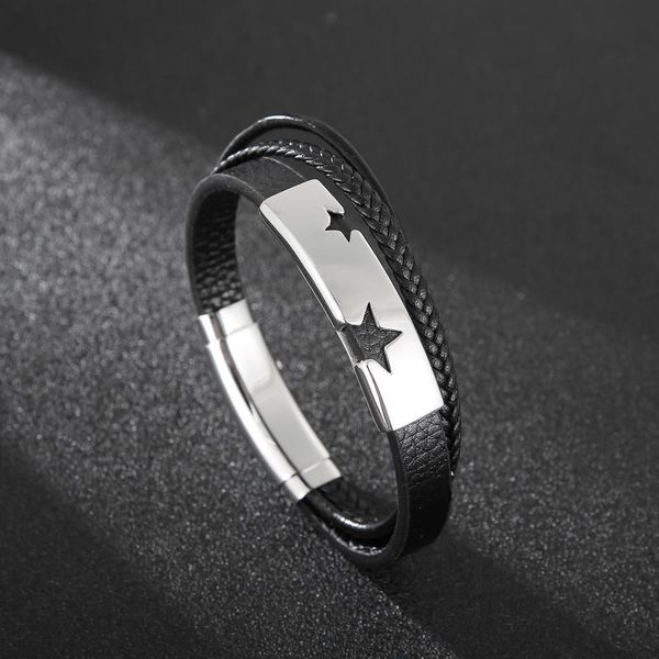 charm bracelets haoyi fashion leather bracelet punk multilayer men's star retro stainless steel jewelry, Golden;silver
charm bracelets haoyi fashion leather bracelet punk multilayer men's star retro stainless steel jewelry, Golden;silver