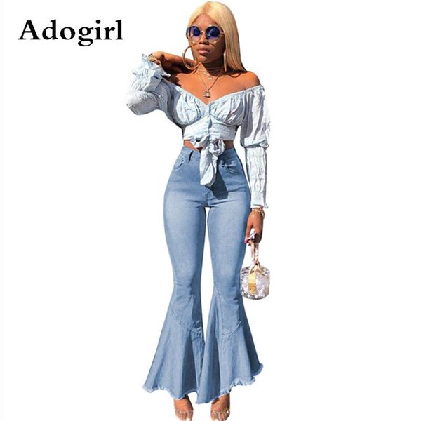 women's jeans adogirl women button high waist zipper wide pants ruffles hem patchwork flare long vintage denimflared troursers, Blue
women's jeans adogirl women button high waist zipper wide pants ruffles hem patchwork flare long vintage denimflared troursers, Blue