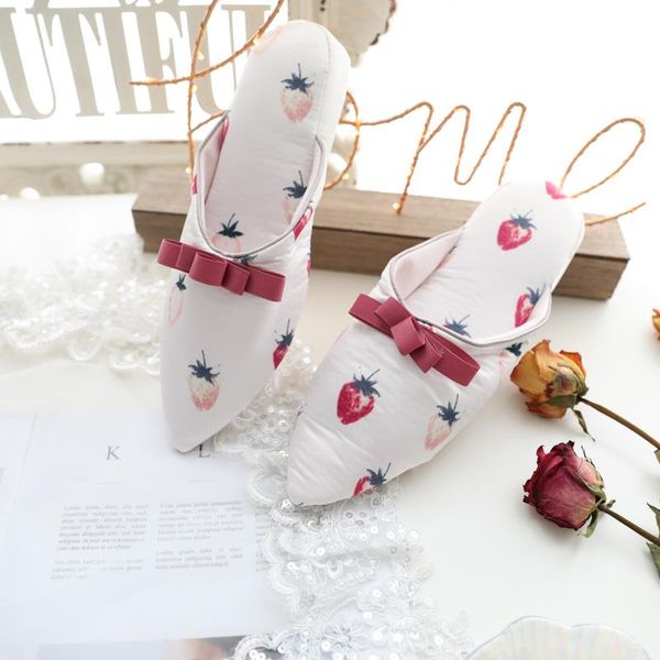 slippers autumn fashion satin bow knot strawberry home slope indoor floor girl pink shoes, Black
