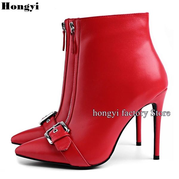 boots fashion red leather ankle women high heel pointed toe zipper buckle designer short, Black
boots fashion red leather ankle women high heel pointed toe zipper buckle designer short, Black