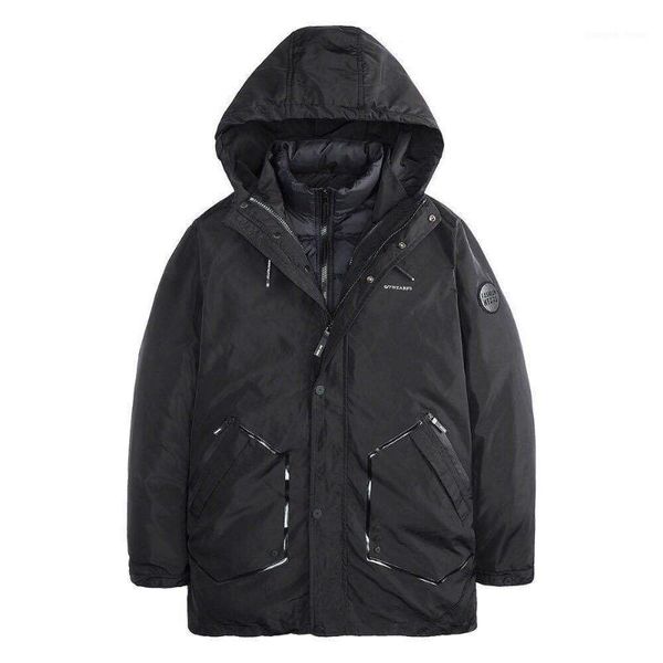 men's down & parkas winter coats two-piece windbreaker detachable liner hooded cotton-padded jacket mid-length outdoor, Black