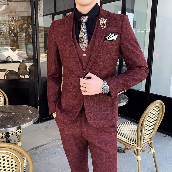 men's suits & blazers (jacket+vest+pant)2021 luxury men dress british 3pcs set wedding suit business formal plaid slim, White;black
men's suits & blazers (jacket+vest+pant)2021 luxury men dress british 3pcs set wedding suit business formal plaid slim, White;black