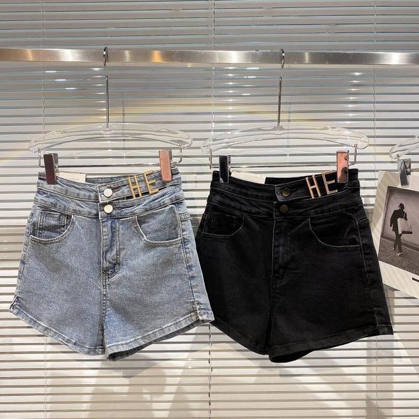women's shorts waist metal letter denim women 2021 summer fashion three jeans trend, White;black
women's shorts waist metal letter denim women 2021 summer fashion three jeans trend, White;black